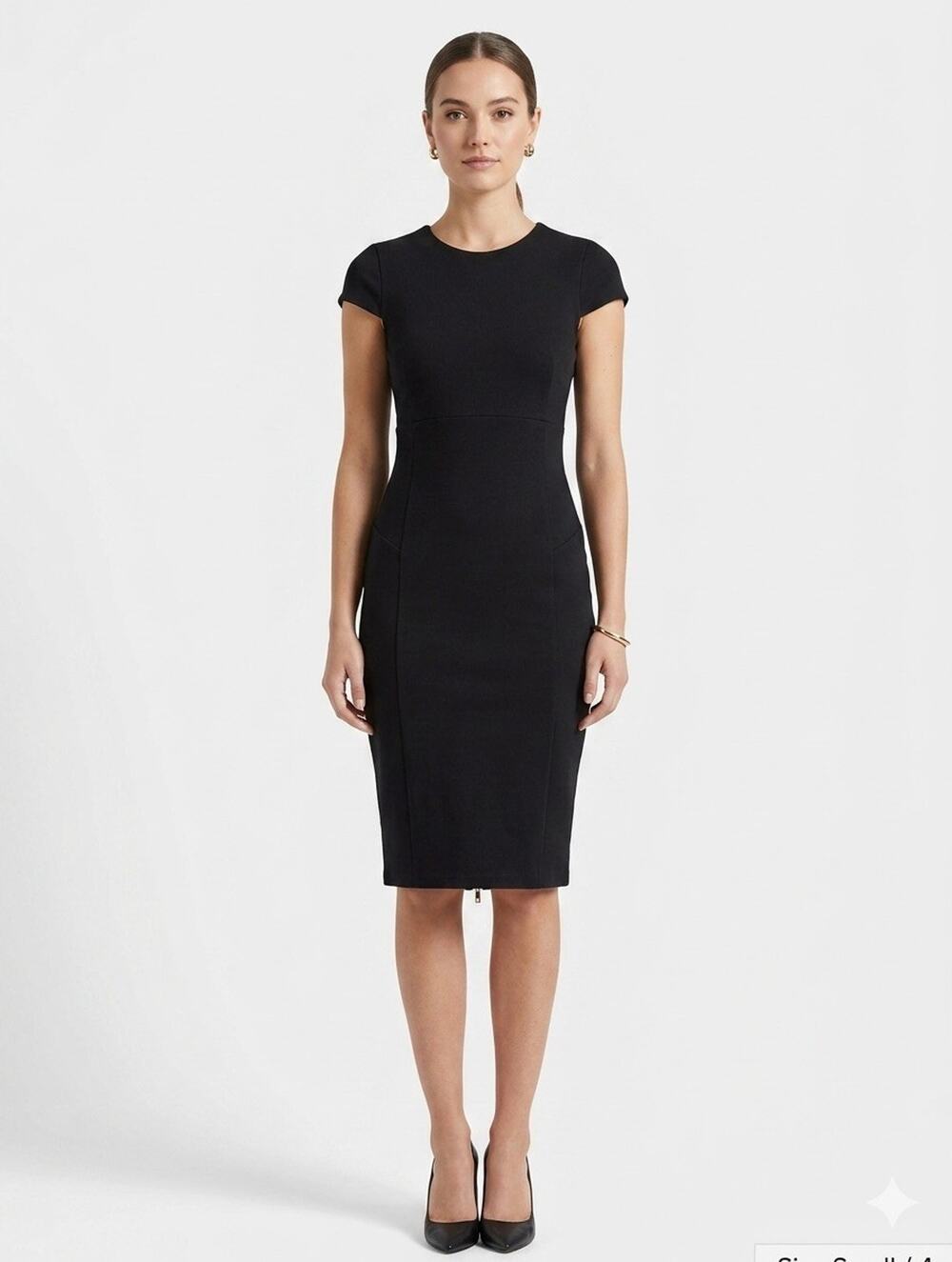 Felicity & Coco Black Sheath Dress Cap Sleeve Back Zip Size XS Career Workwear